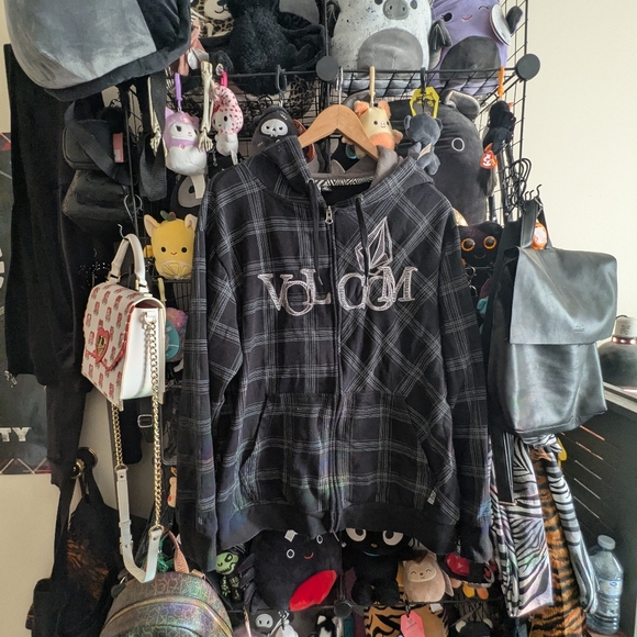 Volcom Other - Volcom Black Plaid Zip Hoodie Embroidered Logo